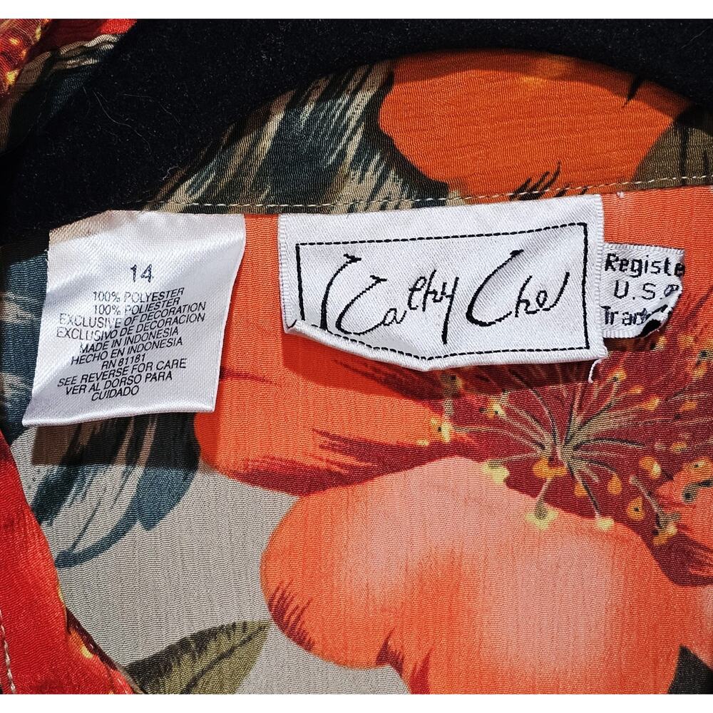 Kathy Che Hawaiian Shirt Crop w/ Tie Women's Size 14 Tropical Beach Vacation - Picture 4 of 5